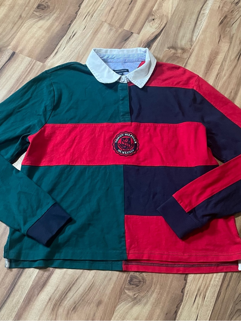 Tommy Hilfiger Colorblock Rugby Shirt Long Sleeve Polo Crest Size M